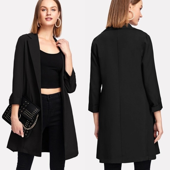 Long line blazer jacket black coat work office - Picture 2 of 3